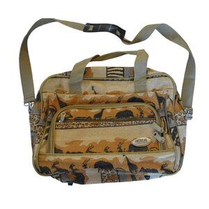 Vintage American Safari-Themed Tapestry Travel Bag With Multiple Pockets & Adjus